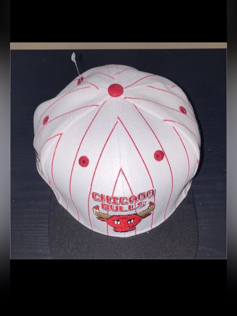 White & Red Pinstripe Bulls Pixel SnapBack hat